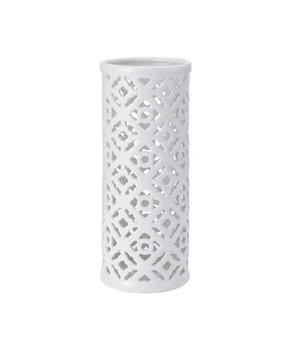 Elements Pierced Quadrefoil Ceramic Lantern, 5" x 12"