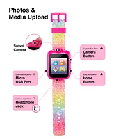 Playzoom Kid's Rainbow Glitter Silicone Strap Touchscreen Smart Watch 42mm with Earbuds Gift Set