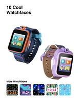 Playzoom Kid's Dark Blue Orange Game station Silicone Strap Touchscreen Smart Watch 42mm with Earbuds Gift Set