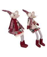 Northlight 17" Boy and Girl Sitting Plush Christmas Mice Figures, Set of 2