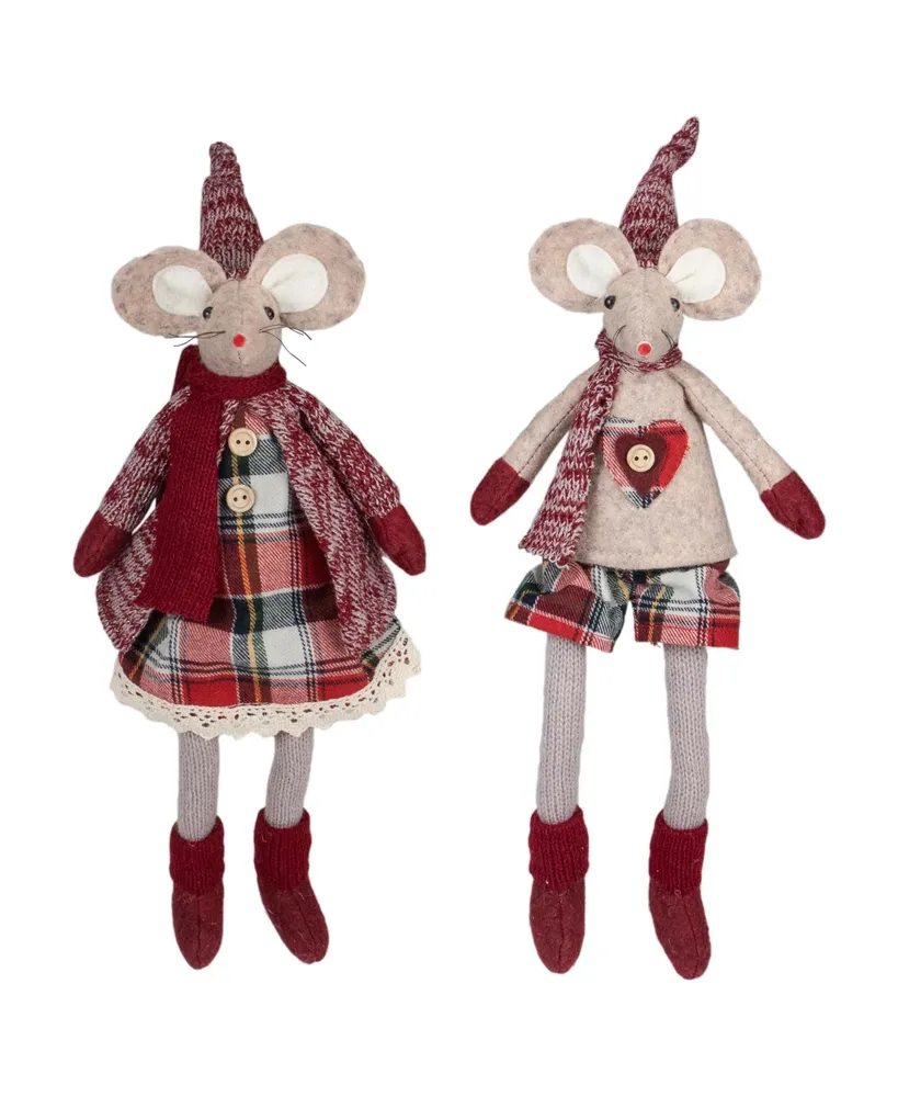 Northlight 17" Boy and Girl Sitting Plush Christmas Mice Figures, Set of 2