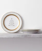 Charlotta Gold Set of 4 Holiday Tree Appetizer Plates, 6-1/4"