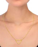 Open Heart Paperclip Link 18" Pendant Necklace in 14k Gold-Plated Sterling Silver