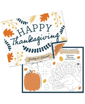 Big Dot of Happiness Happy Thanksgiving - Paper Fall Coloring Sheets - Activity Placemats - Set of 16