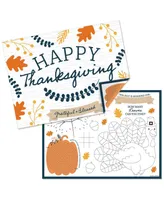 Big Dot of Happiness Happy Thanksgiving - Paper Fall Coloring Sheets - Activity Placemats - Set of 16