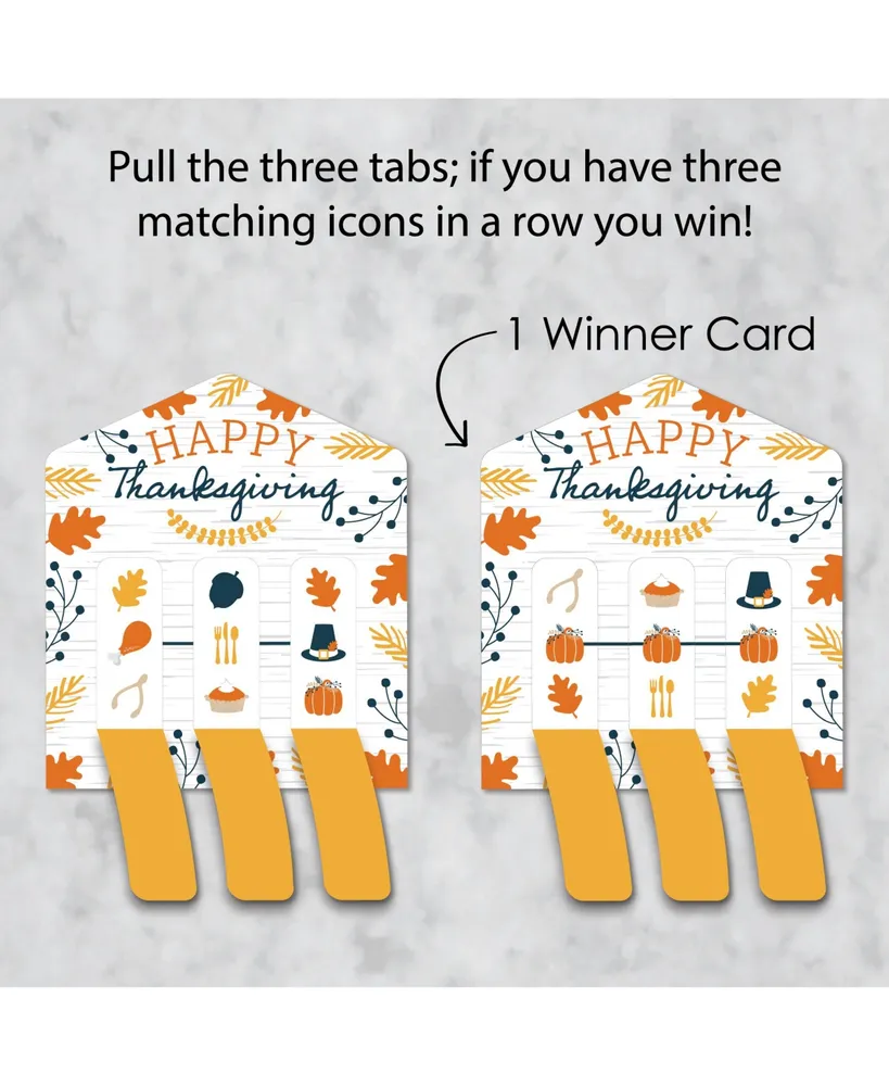 Big Dot of Happiness Happy Thanksgiving - Fall Harvest Party Game Pickle Cards - Pull Tabs 3-in-a-Row - Set of 12