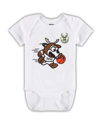 Infant Boys and Girls White Milwaukee Bucks Mascot Bodysuit
