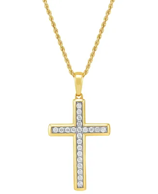 Grown With Love Men's Lab Grown Diamond Cross 22" Pendant Necklace (1 ct. t.w.) in 10k Gold & White Gold