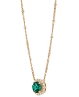 Lab-Created Emerald (1-1/5 ct. t.w.) & Lab-Created White Sapphire (1/6 ct. t.w.) Halo Pendant Necklace in 14k Gold-Plated Sterling Silver 16" + 2" ext