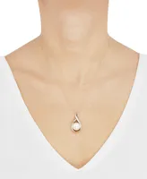 Honora Cultured Ming Pearl (11mm) & Diamond (1/4 ct. t.w.) Swirl Pendant Necklace 14k Gold, 16" + 2" extender