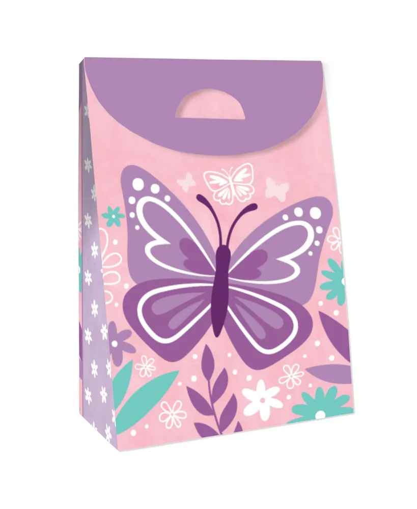 Big Dot of Happiness Beautiful Butterfly - Floral Baby Shower or Birthday Gift Favor Bags - Party Goodie Boxes - Set of 12