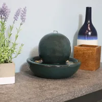 Tabletop Water Fountain with Ceramic Orb - Relaxing Indoor Fountain for Meditation - For Office, Bedroom, or Living Room
