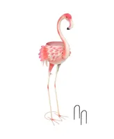 Sunnydaze Decor Iron Sheet Pink Flamingo Outdoor Statue with Flowerpot - 36 in