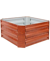 11.75" H Raised Metal Garden Bed - Galvanized Raised Garden Bed Outdoor for Vegetables and Flowers - Woodgrain