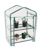 Sunnydaze Decor 2-Tier Steel Pvc Cover Mini Greenhouse and Roll-Up Zipper