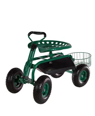 Sunnydaze Decor Steel Rolling Garden Cart with Swivel Steering/Planter