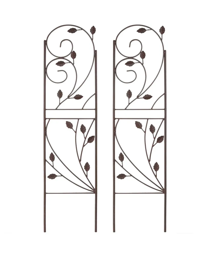 32-Inch Rustic Plant Design Outdoor Garden Trellis - Metal Wire Plant Support Trellis for Climbing Plants - Brown - Set of 2