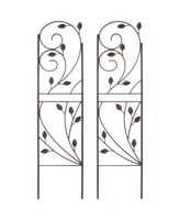 32-Inch Rustic Plant Design Outdoor Garden Trellis - Metal Wire Plant Support Trellis for Climbing Plants - Brown - Set of 2