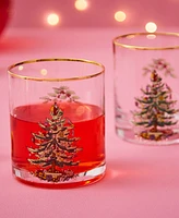 Spode Glassware, Set of 4 Christmas Tree Double Old Fashioned Glasses