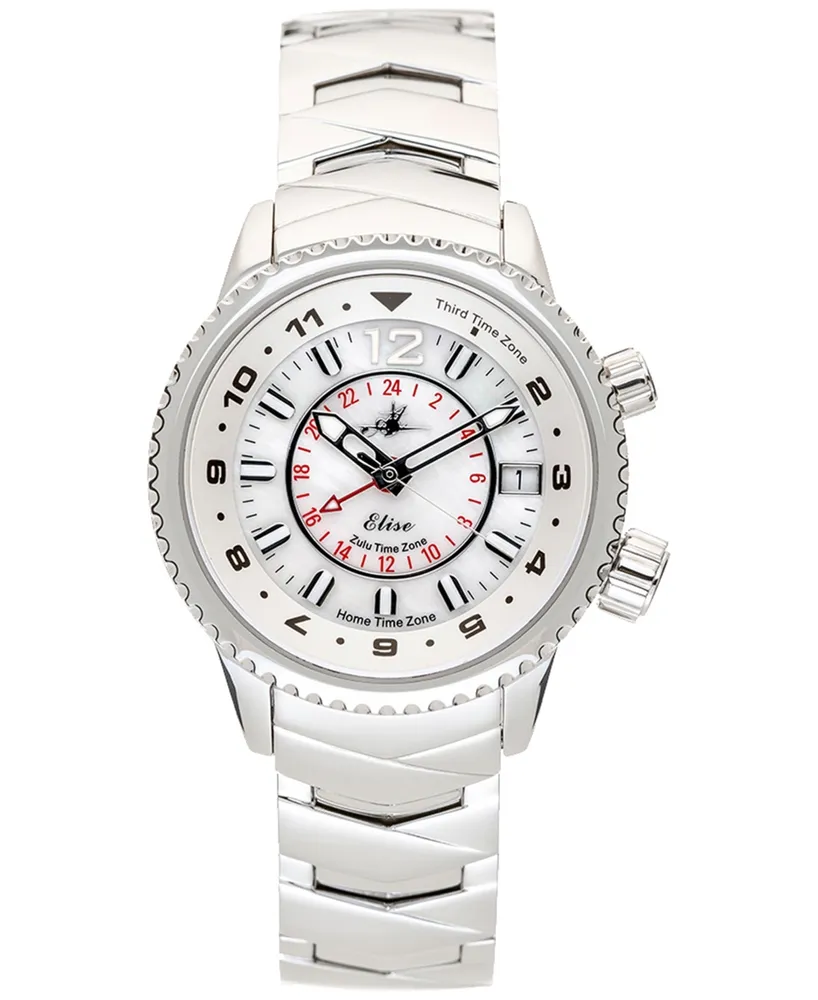 Abingdon Co. Women's Elise Swiss Tri-Time Stainless Steel Bracelet Watch 33mm