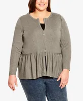 Avenue Plus Size Zip Peplum Cardigan