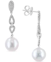 Effy Freshwater Pearl (9-1/2mm) & Diamond (1/3 ct. t.w.) Drop Earrings in 14k White Gold