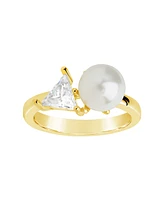 Sterling Forever Cubic Zirconia and Imitation Pearls Dara Ring