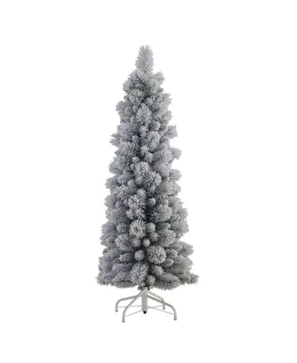 Puleo Flocked Pencil Artificial Christmas Tree with Stand, 4.5'