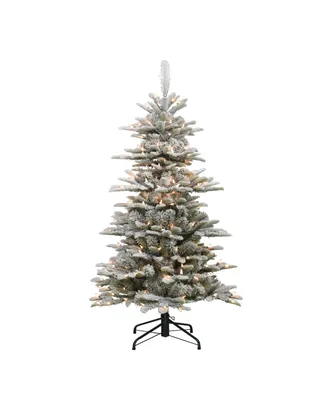 Puleo Pre-Lit Slim Flocked Fir Artificial Christmas Tree with 200 Lights, 4.5'