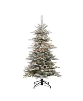 Puleo 4.5FT Pre-Lit Slim Flocked Fir Artificial Christmas Tree