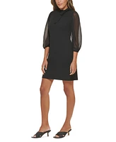 Calvin Klein Puff-Sleeve Tie-Neck Sheath Dress