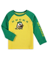 Toddler Boys and Girls Colosseum Yellow Oregon Ducks Long Sleeve Raglan T-shirt