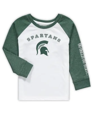 Toddler Boys and Girls Colosseum Heathered White Michigan State Spartans Long Sleeve Raglan T-shirt