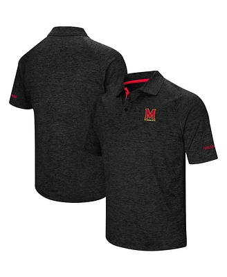 Men's Colosseum Black Maryland Terrapins Down Swing Polo Shirt