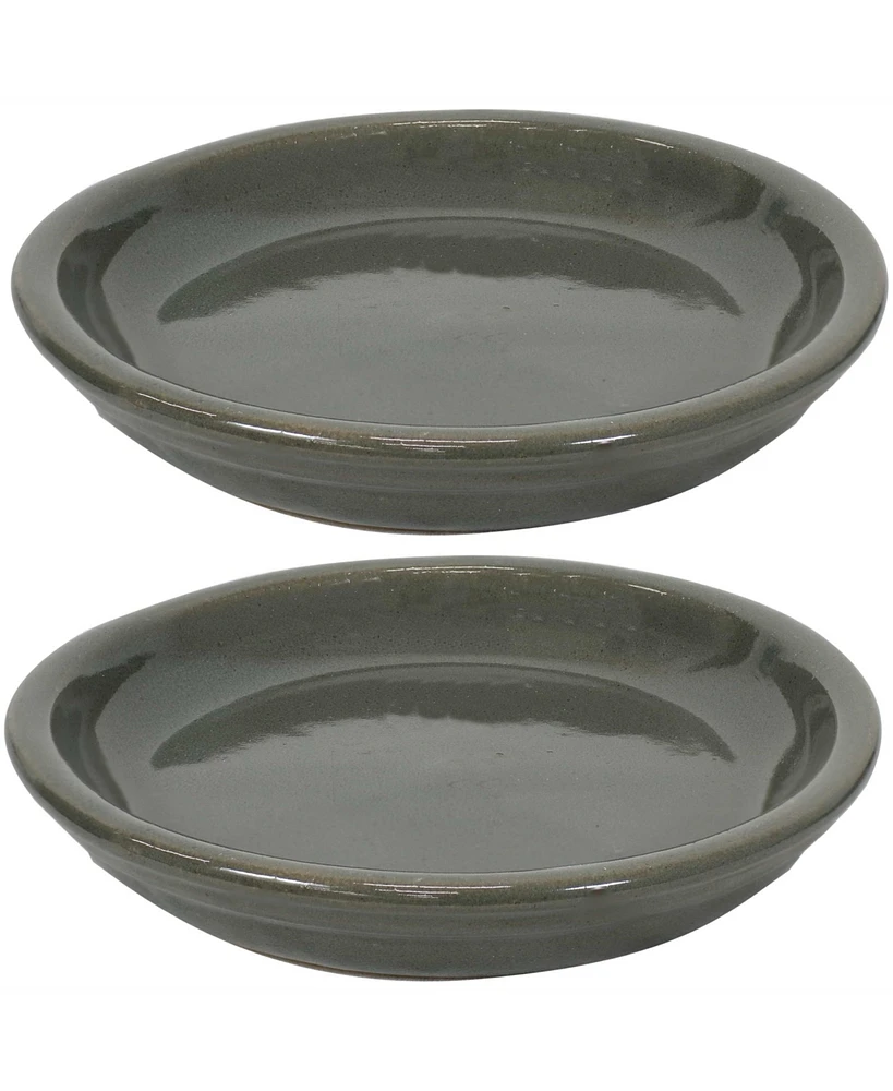 Ceramic Outdoor Flower Pot Saucers Set of - Uv- and Frost-Resistant - Gray Glazed FInish