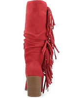 Journee Collection Women's Hartly Slouchy Western Fringe Mid Shaft Boots