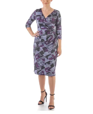 24seven Comfort Apparel Women's Faux Wrap Knee Length Cocktail Dress