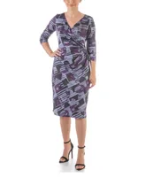 24seven Comfort Apparel Women's Faux Wrap Knee Length Cocktail Dress