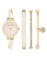 Anne Klein Women's Gold-Tone Alloy Bangle with Pink Enamel Fashion Watch 33.5mm and Bracelet Set - Pink, Gold