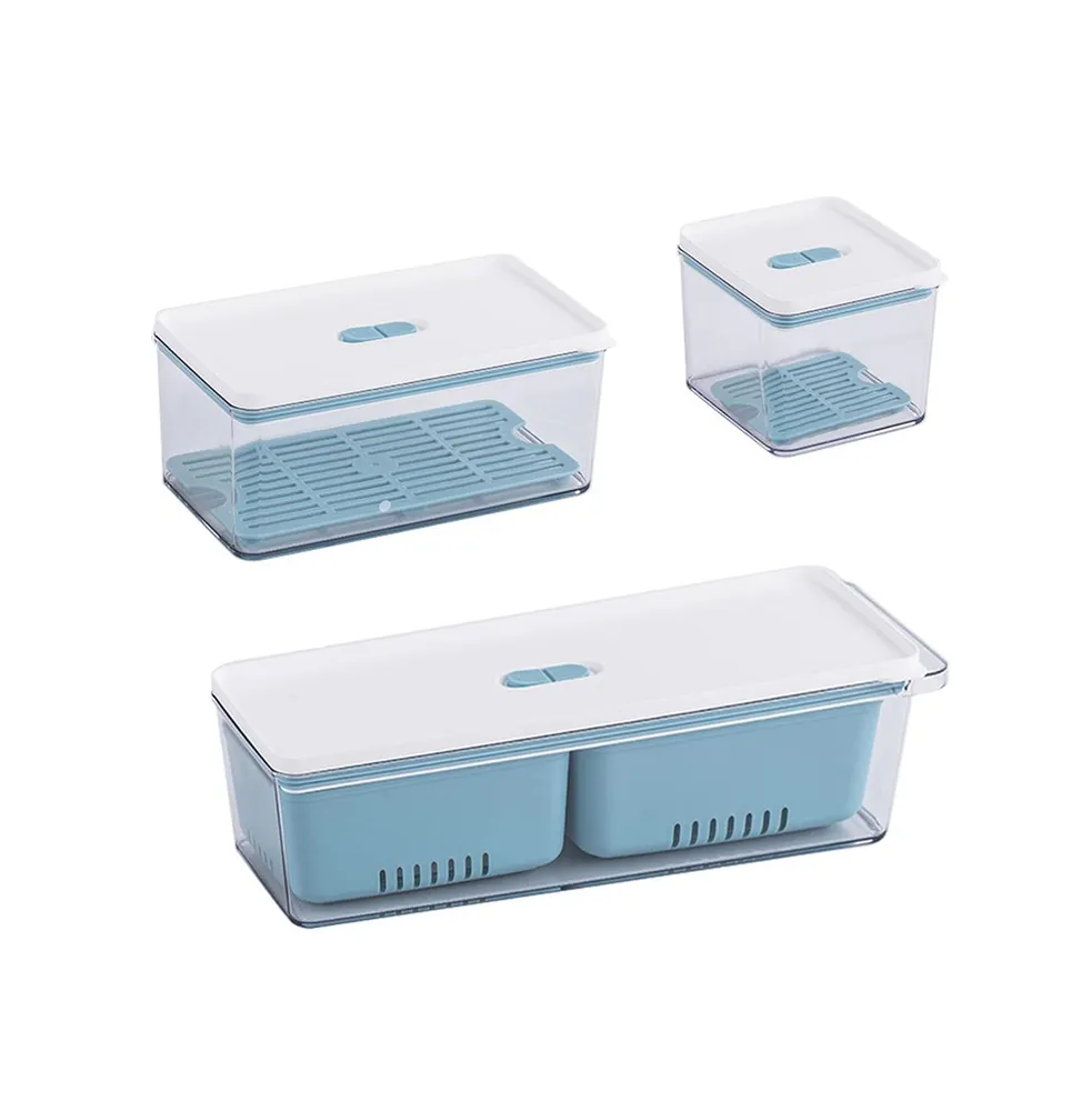 Lille Home Stackable Produce Savers, Organizer Bins, Set of 3, Blue