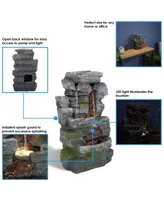 Indoor Home Office Polyresin Towering Cave Waterfall Tabletop Water Fountain with Led Light - 14"