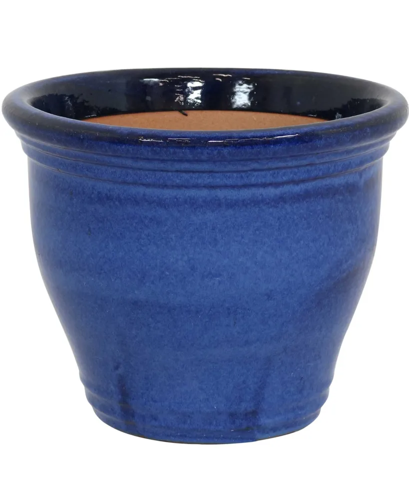 Large Ceramic Planter - Indoor or Outdoor Plant Pot with Drainage Holes - Imperial Blue Glaze Finish - 15" - Studio