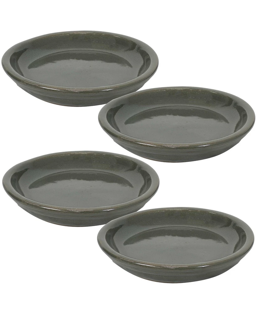 Sunnydaze Decor Ceramic Outdoor Flower Pot Saucers Set of 4 - Uv- and Frost-Resistant - Gray Glazed Finish - 7-Inch