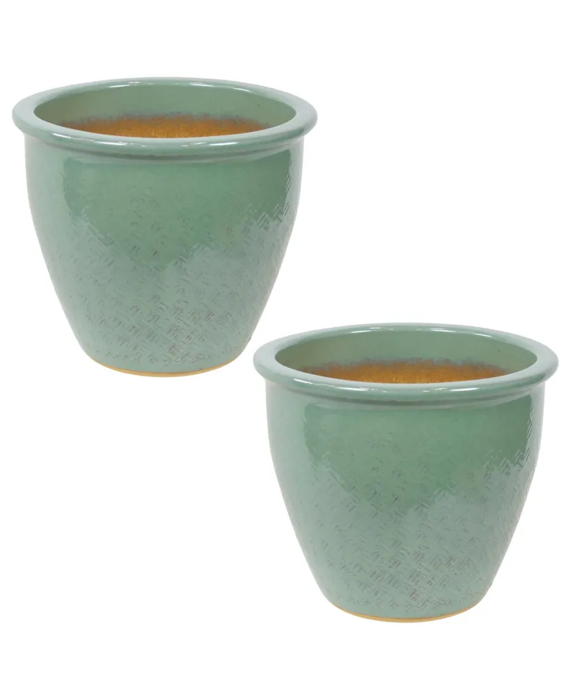 Sunnydaze Decor 11 in Villa Glazed Ceramic Planter - Seaside Dreams - Set of 2