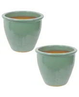 Sunnydaze Decor 11 in Villa Glazed Ceramic Planter - Seaside Dreams - Set of 2