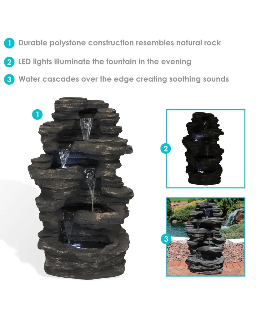 Sunnydaze Decor Rock Falls Electric Waterfall Fountain with Led Lights - 39 in