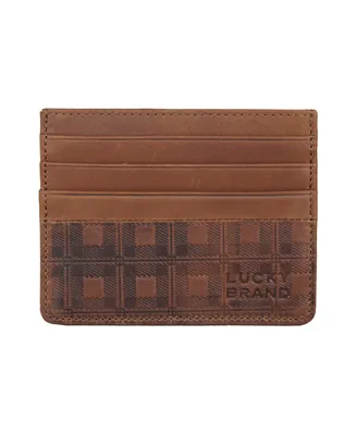 Lucky Brand Men's Plaid Embossed Leather Card Case