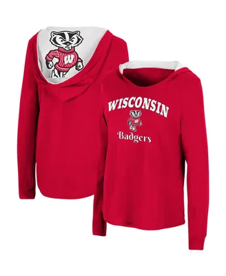Women's Colosseum Red Wisconsin Badgers Catalina Hoodie Long Sleeve T-Shirt