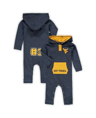 Newborn and Infant Boys and Girls Colosseum Heathered Navy West Virginia Mountaineers Henry Pocketed Hoodie Romper