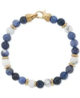 Legacy for Men by Simone I. Smith Lapis Lazuli & White Agate Bead Stretch Bracelet in Gold-Tone Ion-Plated Stainless Steel